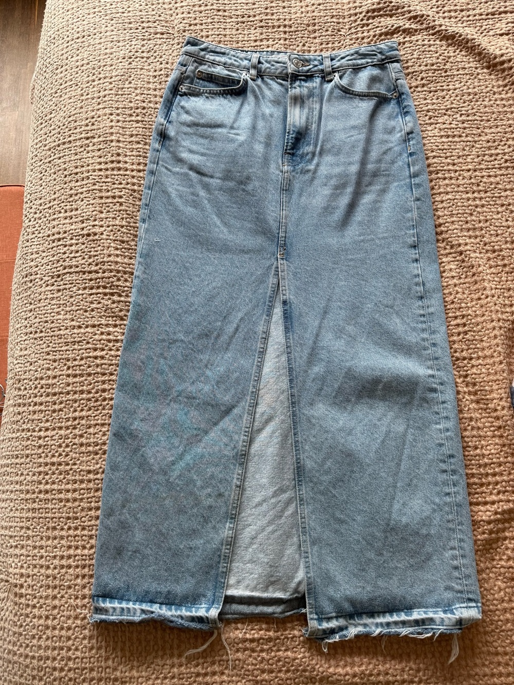 Mango Light Blue Denim Maxi Skirt with Front Slit